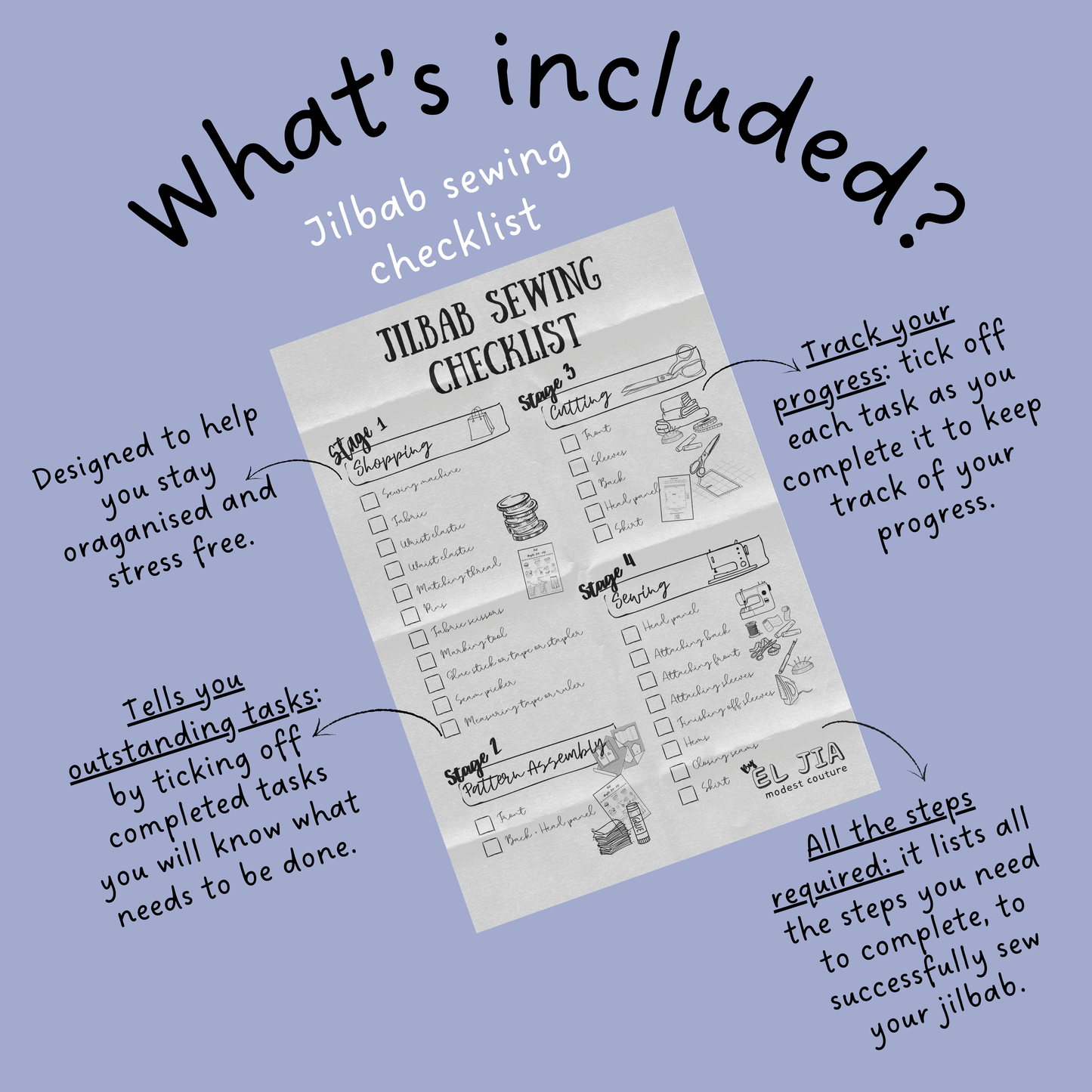 Jilbab Sewing Pattern with Complete Sewing Guide